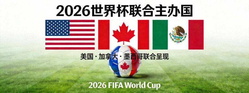 2026世界杯三大主办国美国、加拿大、墨西哥联合宣传图 - 三国国旗与足球